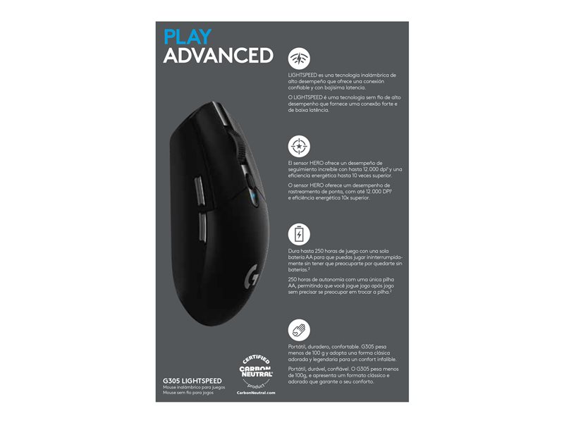 Logitech G G305 - souris - 2.4 GHz - noir
