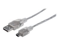 Manhattan USB-A to Mini-USB Cable, 1.8m, Male to Male, Translucent Silver, 480 Mbps (USB 2.0), Hi-Speed USB, Lifetime Warranty, Polybag