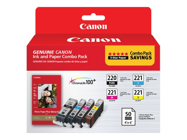 Canon PGI-220/CLI-221 Combo Pack with Photo Paper Plus Glossy II