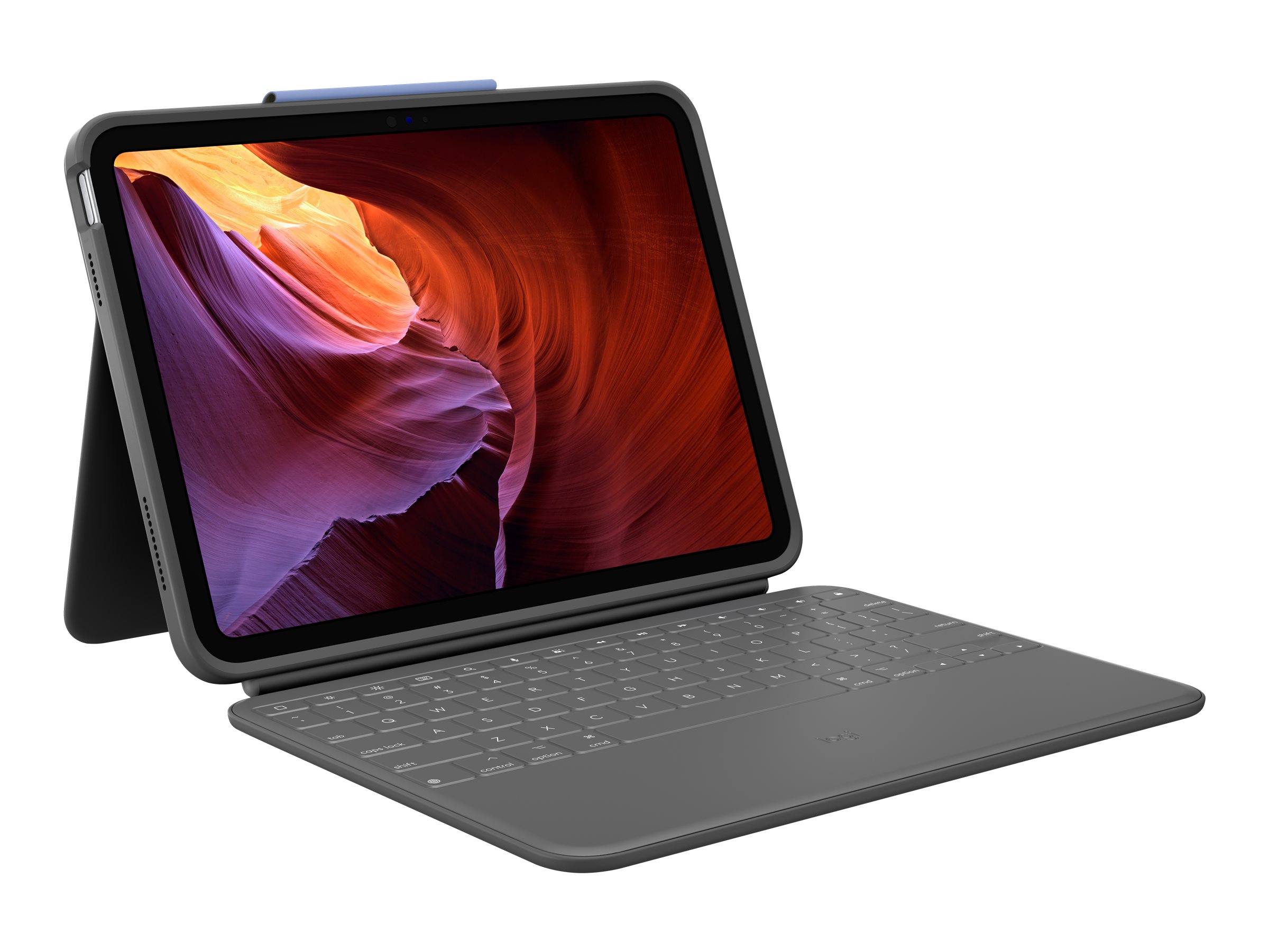 Logitech Rugged Folio keyboard and folio case QWERTY English graphite Input Product shot Left-angle 79901