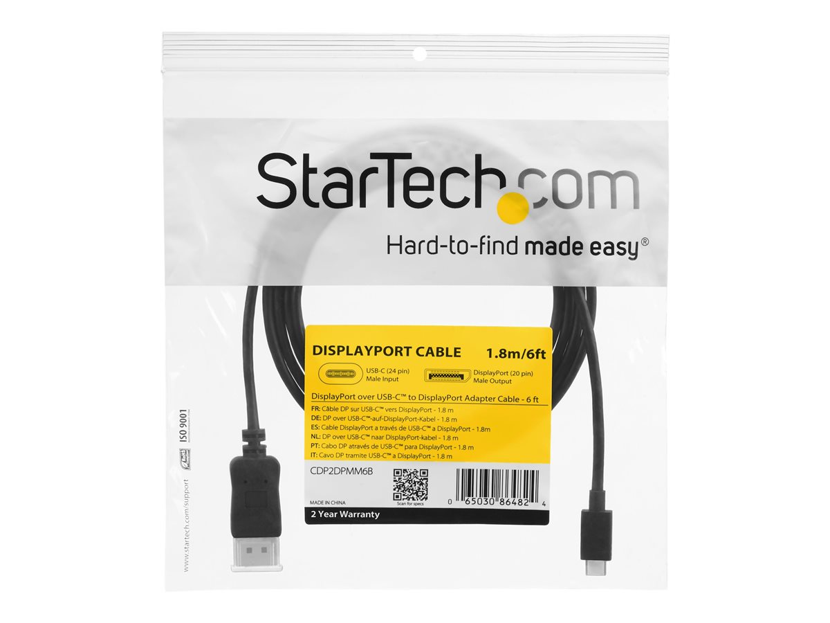 StarTech.com 6ft/1.8m USB C to DisplayPort 1.2 Cable 4K 60Hz, USB-C to DisplayPort Adapter Cable HBR2, USB Type-C DP Alt Mode to DP Monitor Video Cable, Works with Thunderbolt 3, Black - USB-C Male to DP Male - kabel DisplayPort - USB-C do DisplayPort - 1.8 m – foto 3