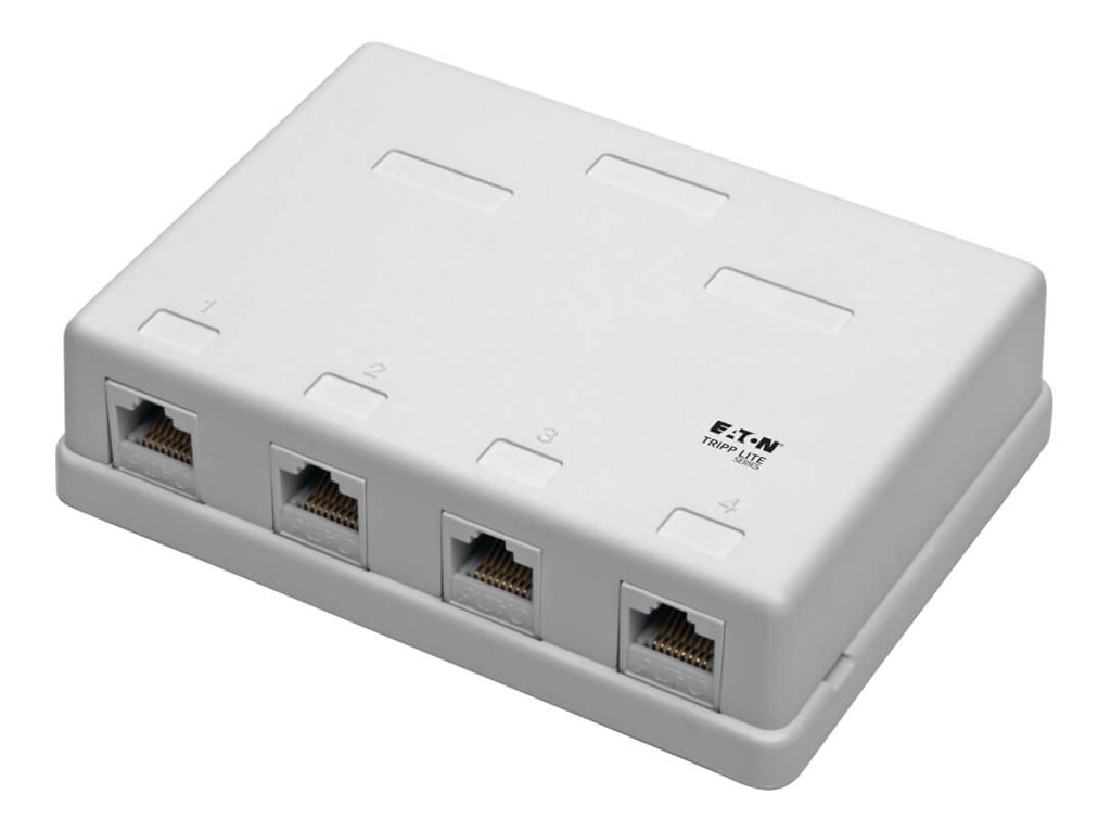 Eaton Tripp Lite Series Pre-Configured Unshielded Cat6 4-Port Surface-Mount Box, 110 IDC, RJ45, White