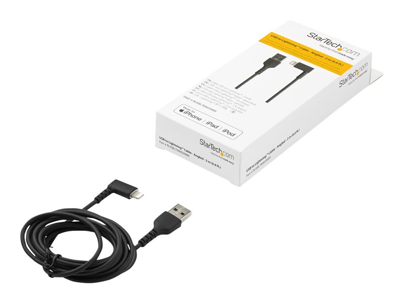 StarTech.com Câble USB-A vers Lightning Noir Robuste 2m Coudé à 90° - Câble  de Charge/Synchronisation USB Type A vers Lightning en Fibre Aramide  Robuste et Résistante - Certifié Apple MFi - iPhone