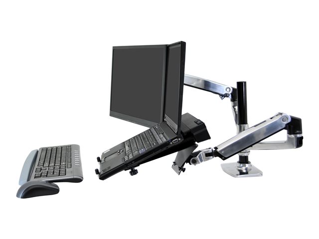 Ergotron LX - Mounting kit (desk clamp mount, grommet mount, pole, 2 articulating arms, 2 extension brackets, notebook tray) - for 2 LCD displays or LCD display and notebook - polished aluminum 