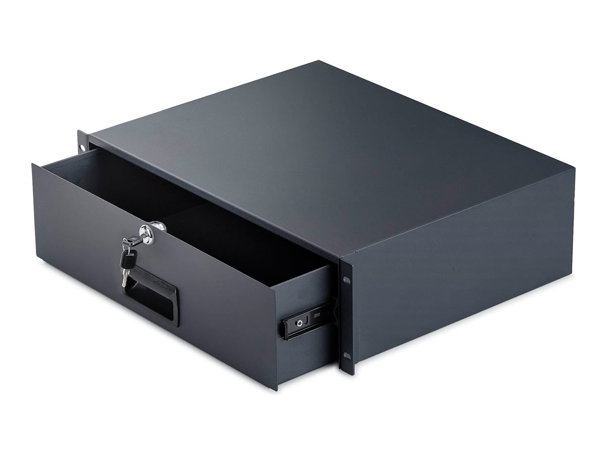 Startech - zásuvka skříně datového skladu - rear cable pass-through holes, keys included, lockable, steel, 10 kg capacity - 3U