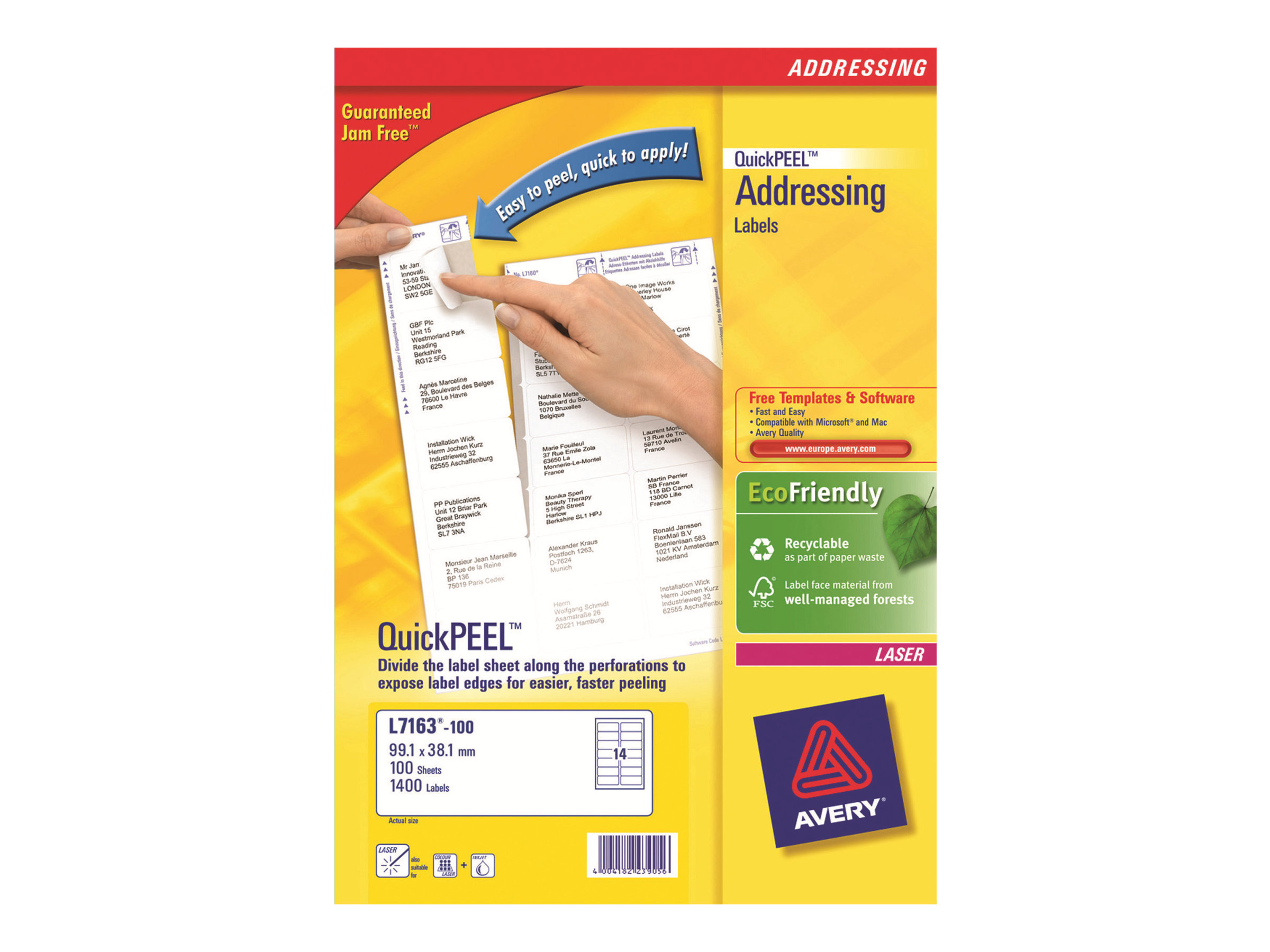 Avery Quickpeel Recycled Labels Address Labels 1400 Labels 381 X 991 Mm