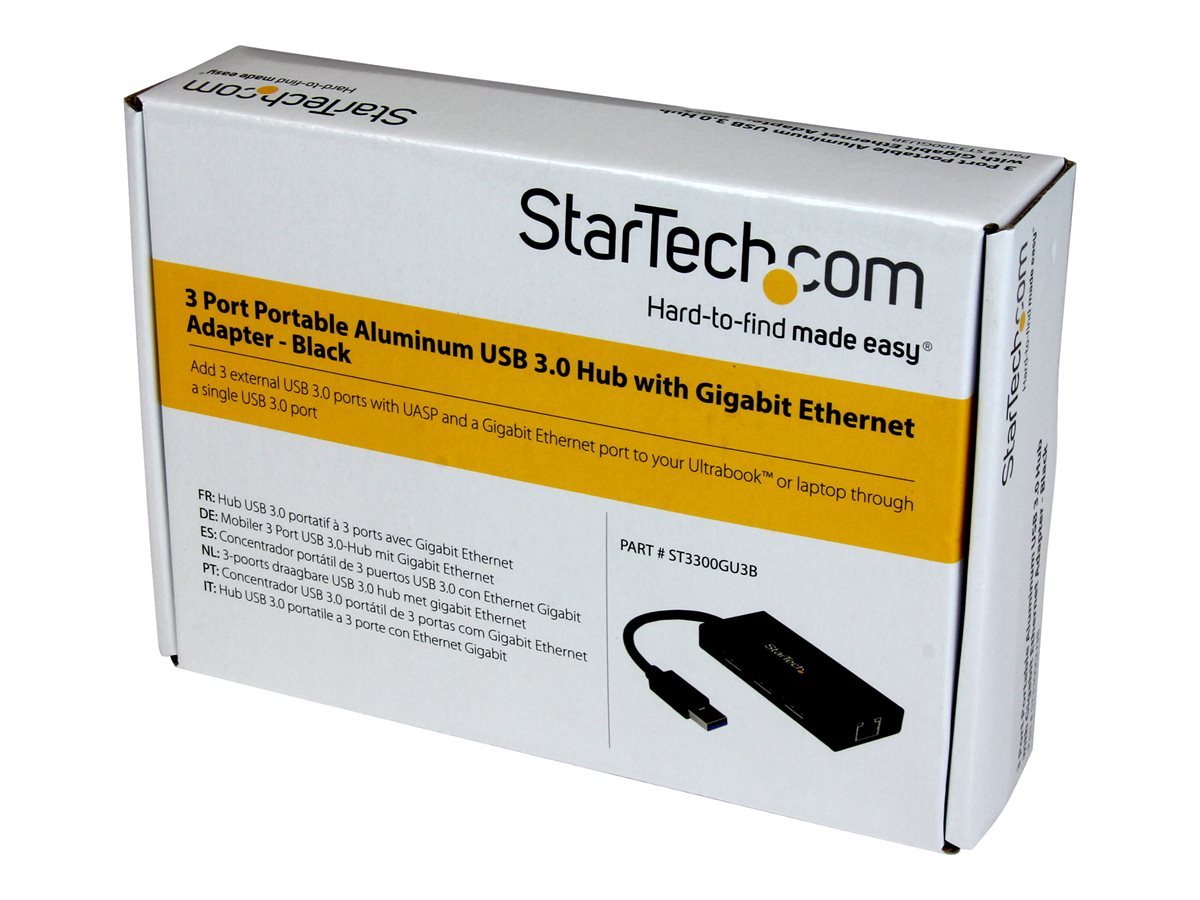 StarTech.com USB 3.0 Hub with Gigabit Ethernet Adapter - 3 Port - NIC - USB Network / LAN Adapter - Windows & Mac Compatible (ST3300GU3B) - rozbočovač - 3 porty – foto 3