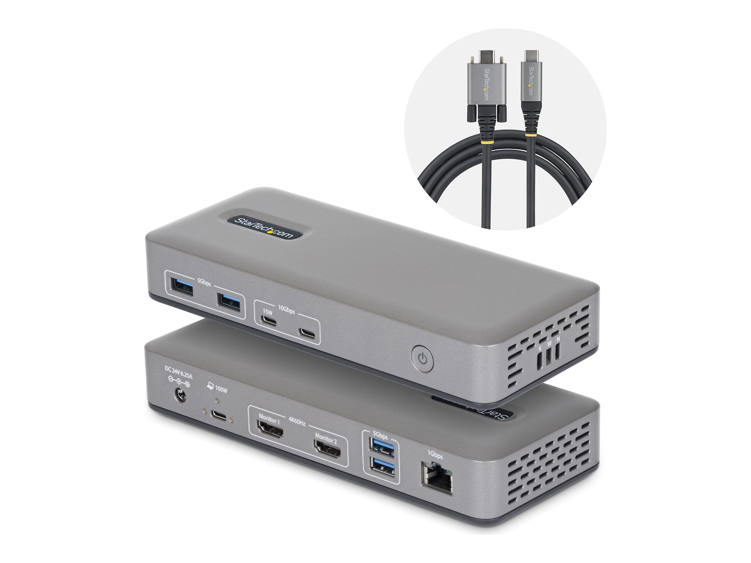 Startech docking station USB-C 3.2 Gen 2 2 x HDMI Product shot Right-angle 80000