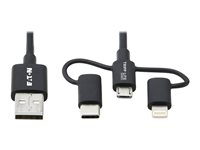 Eaton Tripp Lite Series Universal USB-A to Lightning, USB Micro-B and USB-C Sync/Charge Cable (M/3xM), MFi Certified, Black, 6 ft. (1.8 m) - Lightning cable - Lightning / USB 2.0 - 1.8 m