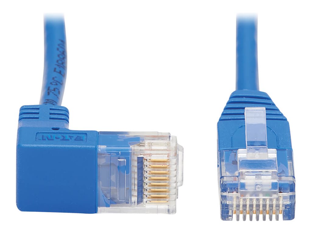 Eaton Tripp Lite Series Down-Angle Cat6 Gigabit Molded Slim UTP Ethernet Cable (RJ45 Right-Angle Down M to RJ45 M), Blue, 3 ft.