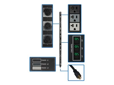 Eaton Tripp Lite Series PDU 3-Phase Metered 208/120V 5.7 kW 21 5-15/20R; 6 L6-20R 0URM
