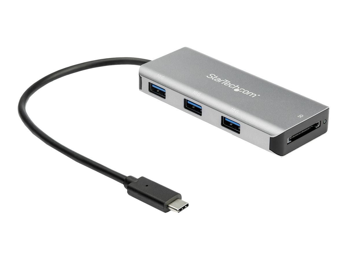 StarTech.com 3 Port 10Gbps USB C Hub with SD Card Reader, 3x USB-A & 1x SD Slot, Portable USB 3.1/3.2 Gen 2 Type C Adapter Hub, Laptop Hub, USB Bus Powered, Thunderbolt 3 Compatible