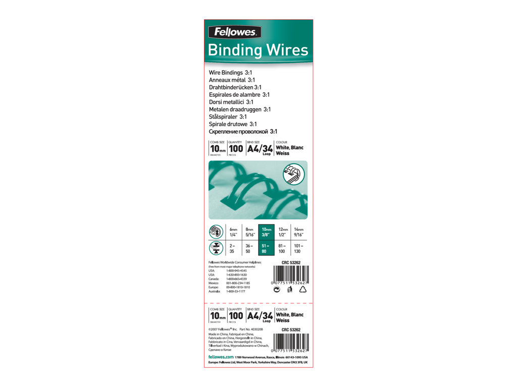 FELLOWES rel metall 34 boucles 8mm blanc