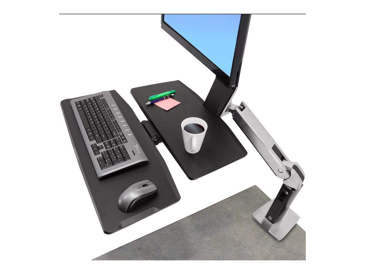 Ergotron WorkFit-A Single LD Workstation With Worksurface - nástavec na stůl - leštěný hliník, černá – foto 3
