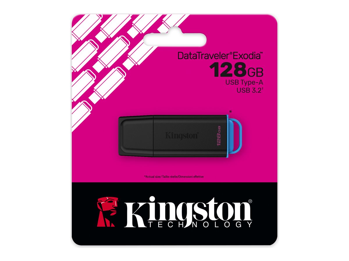 128GB PORTABLE USB 3.2 GEN 1 DATATRAVELER EXODIA BLACK/BLUE – Kingston Technology