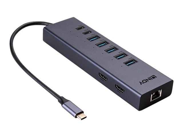 Image of LINDY DST-Mini Duo - docking station - USB-C / Thunderbolt 3 / Thunderbolt 4 - 2 x HDMI - GigE