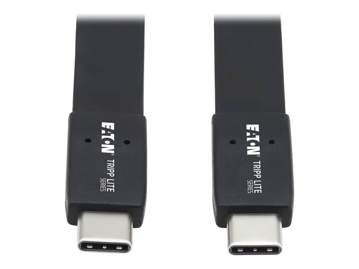 Eaton Tripp Lite Series USB C Cable Flat USB 3.1 Gen 2 10Gbps M/M Thunderbolt 3 Black 3ft