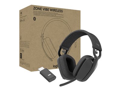 Logitech Zone Vibe Wireless Bluetooth headphones with noise-canceling mic, USB-A, USB-C, certified for Google Meet, Google Voice, Zoom, Mac/PC