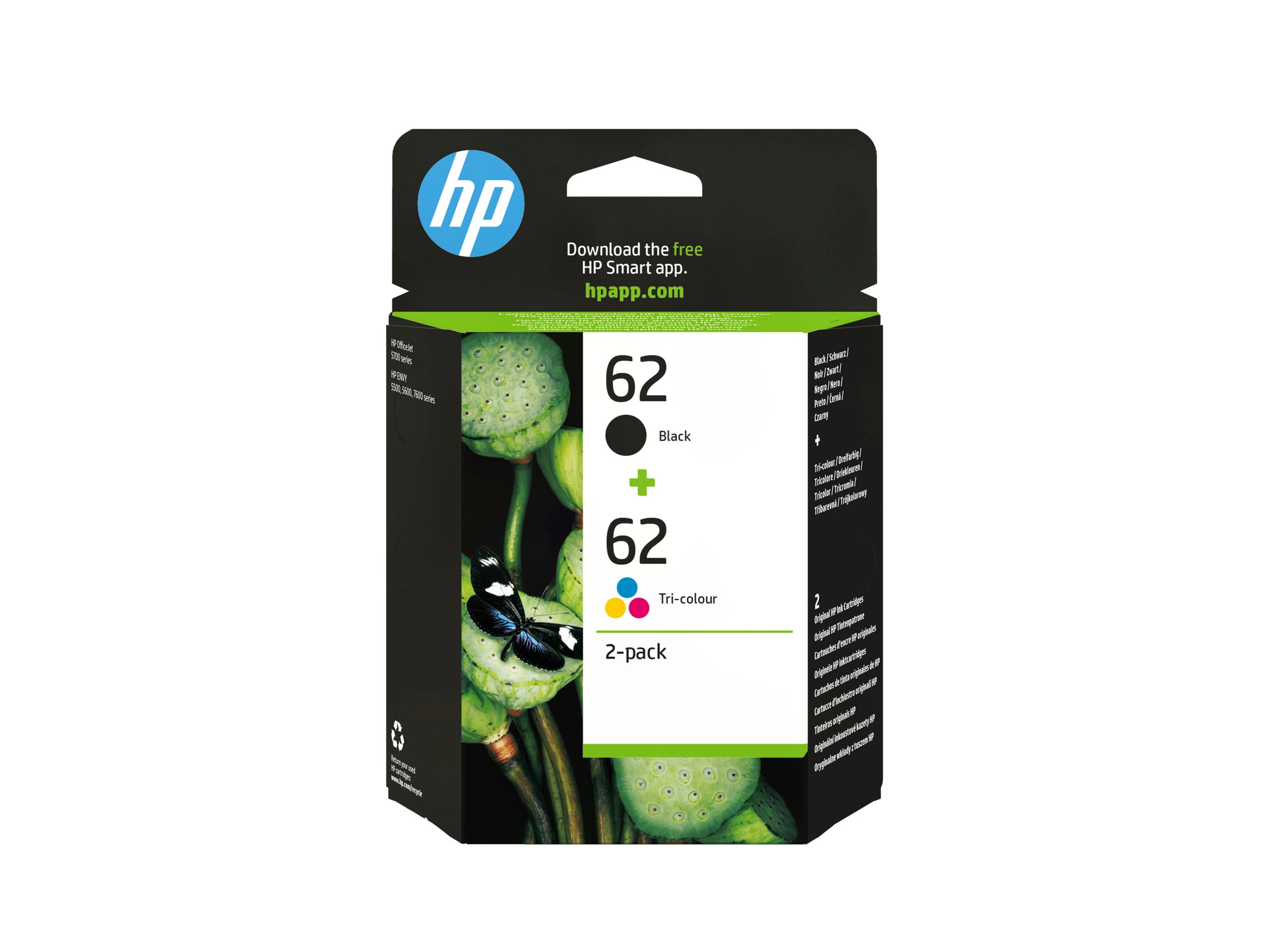 Hp 62 2 Pack Pigmented Black Colour Cyan Magenta Yellow Original Ink Cartridge
