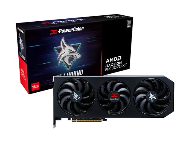 PowerColor Hellhound Radeon RX 9070 XT graphics card Radeon RX 9070 XT 16 Product shot Front 79350