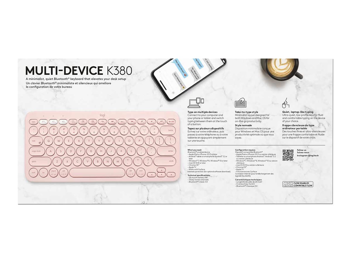Logitech K380 Multi-Device Bluetooth Keyboard - klávesnice - QWERTY - US mezinárodní - rùžová Vstupní zařízení – foto 4