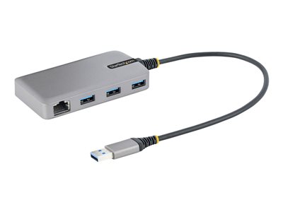 StarTech.com 3-Port USB Hub with Ethernet, 3x USB-A Ports, Gigabit Ethernet RJ45, USB 3.0 5Gbps, Bus-Powered, USB Hub w/ GbE and 1ft/30cm Long Cable, Portable Laptop USB Hub