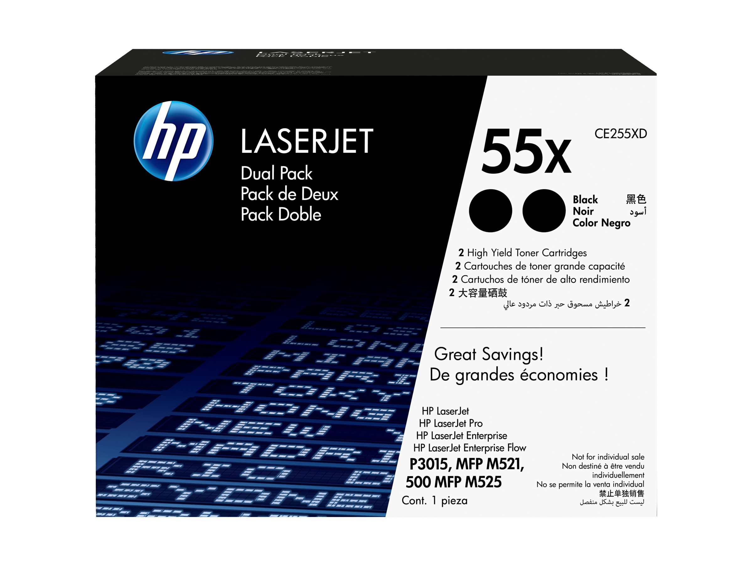 Hp 55x 2 Pack High Yield Black Original Laserjet Toner Cartridge Ce255xd