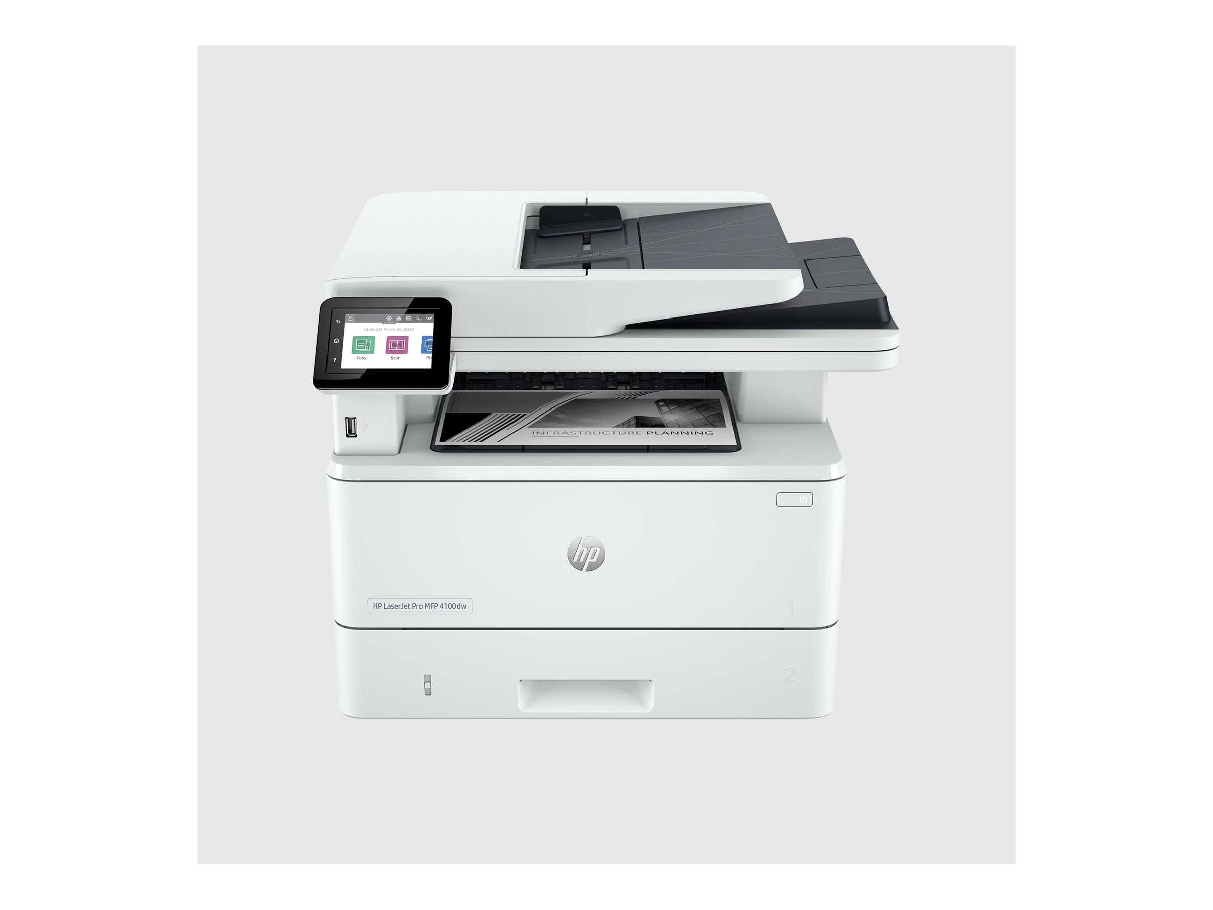 HP LaserJet Pro MFP 4101fdn multifunction printer Product shot Left-angle 79901