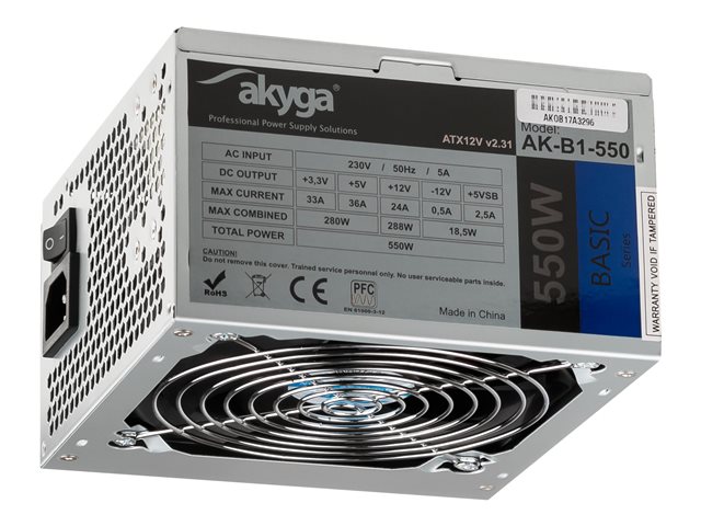 Zasilacz ATX 550W Akyga Basic AK-B1-550 Fan12cm P4 3xSATA PCI-E