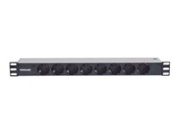 Intellinet 19' 1.5U Rackmount 8-Way Power Strip - German Type', With LED Indicator Only, No Surge Protection, 1.6m Power Cord Stikdåse 8-stik 15A Sort 1.6m