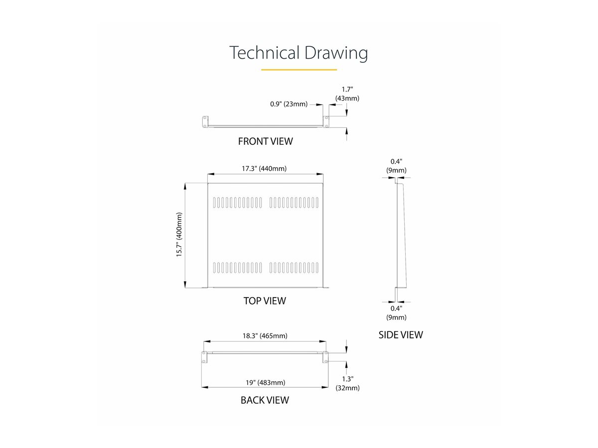 StarTech.com 2-Pack 1U Server Rack Shelf, Vented, 44lb Capacity, 16" Deep (CABSHELF116V2PK) - police skříně - 1U – foto 7