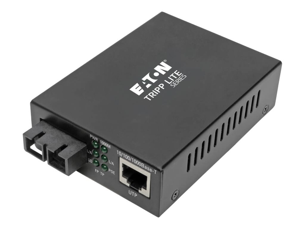 Eaton Tripp Lite Series Gigabit Multimode Fiber to Ethernet Media Converter, POE+, International Power Cables, 10/100/1000 SC, 1310 nm, 2 km (1.2 mi.)