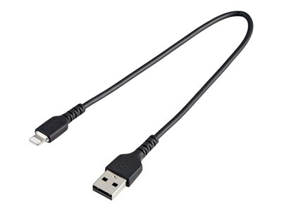 StarTech.com 12 in(30cm) Durable Black USB-A to Lightning Cable, Heavy Duty Rugged Aramid Fiber USB Type A to Lightning Charger/Sync Power Cord, Apple MFi Certified iPad/iPhone 12 Pro Max