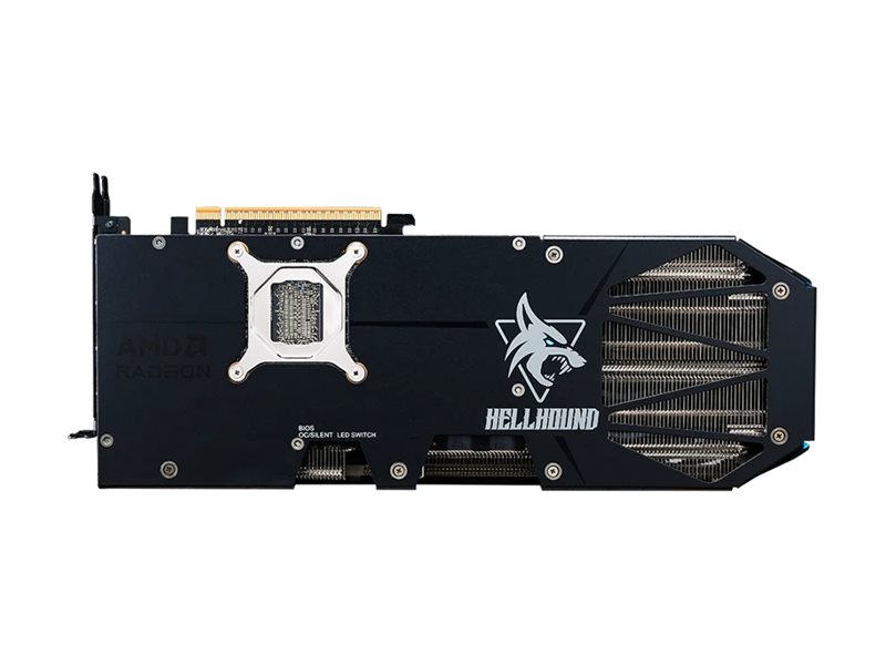PowerColor Hellhound Radeon RX 9070 XT graphics card Radeon RX 9070 XT 16 Product shot Left-angle 79450