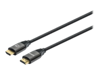 Manhattan HDMI Cable with Ethernet, 8K@60Hz (Ultra High Speed), 3m (Braided), Male to Male, Black, 4K@120Hz, Ultra HD 4k x 2k, Fully Shielded, Gold Plated Contacts, Lifetime Warranty, Polybag