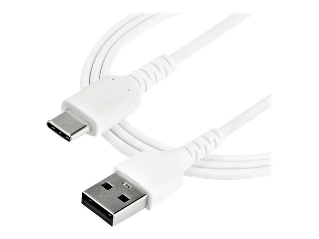Image of StarTech.com 1m USB A to USB C Charging Cable, Durable Fast Charge & Sync USB 2.0 to USB Type C Data Cord, Rugged TPE Jacket Aramid Fiber M/M 3A White, Samsung S10, S20, iPad Pro, Pixel - Heavy Duty and Rugged - USB-C cable - USB to 24 pin USB-C - 1 m