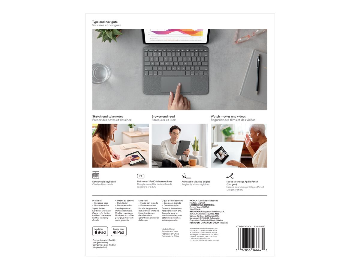 Logitech Combo Touch - klávesnice a pouzdro - s trackpad - QWERTY - španělská - oxfordská šedá Vstupní zařízení – foto 15