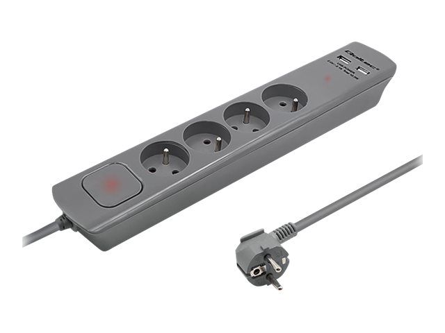 QOLTEC 50281 Surge protector 4 sockets 2 x USB 1.8m Grey