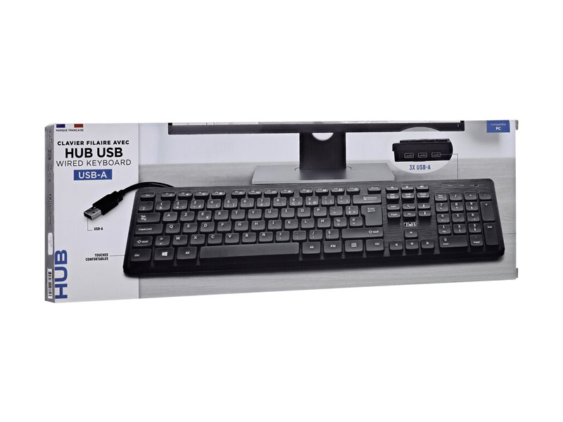 TNB HUB Wired Keyboard Built-In 3X Usb-A