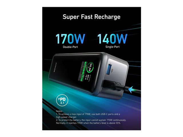 Anker Prime - power bank - 250 Watt - 27650 mAh - 99.54 Wh