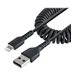 StarTech.com 1m (3ft) USB to Lightning Cable, MFi Certified, Coiled iPhone Charger Cable, Black, Durable and Flexible TPE Jacket Aramid Fiber, Heavy Duty Coil Charging Cable