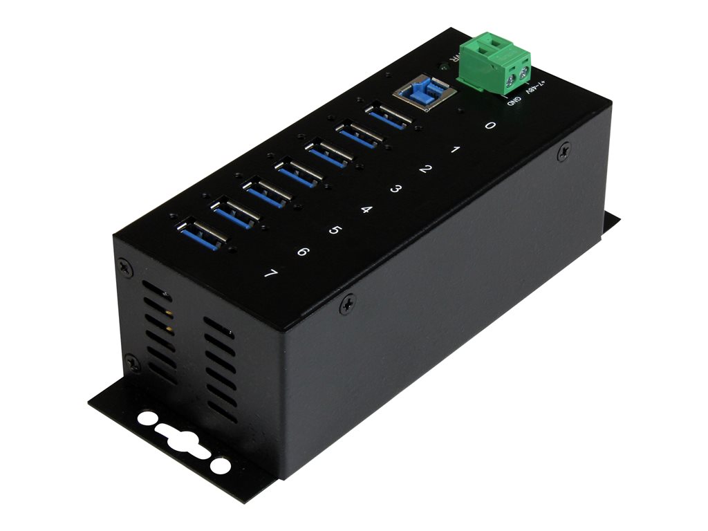 16-Port Industrial USB 3.0 Hub 5Gbps, Metal, DIN/Surface/Rack Mountable,  ESD Protection, Terminal Block Power, up to 120W Shared USB Charging