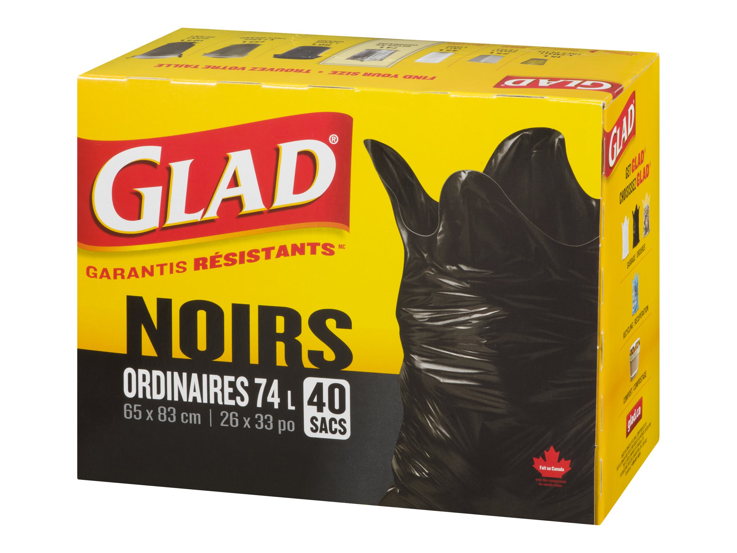 Glad Black Garbage Bags - Regular - 40s/70L