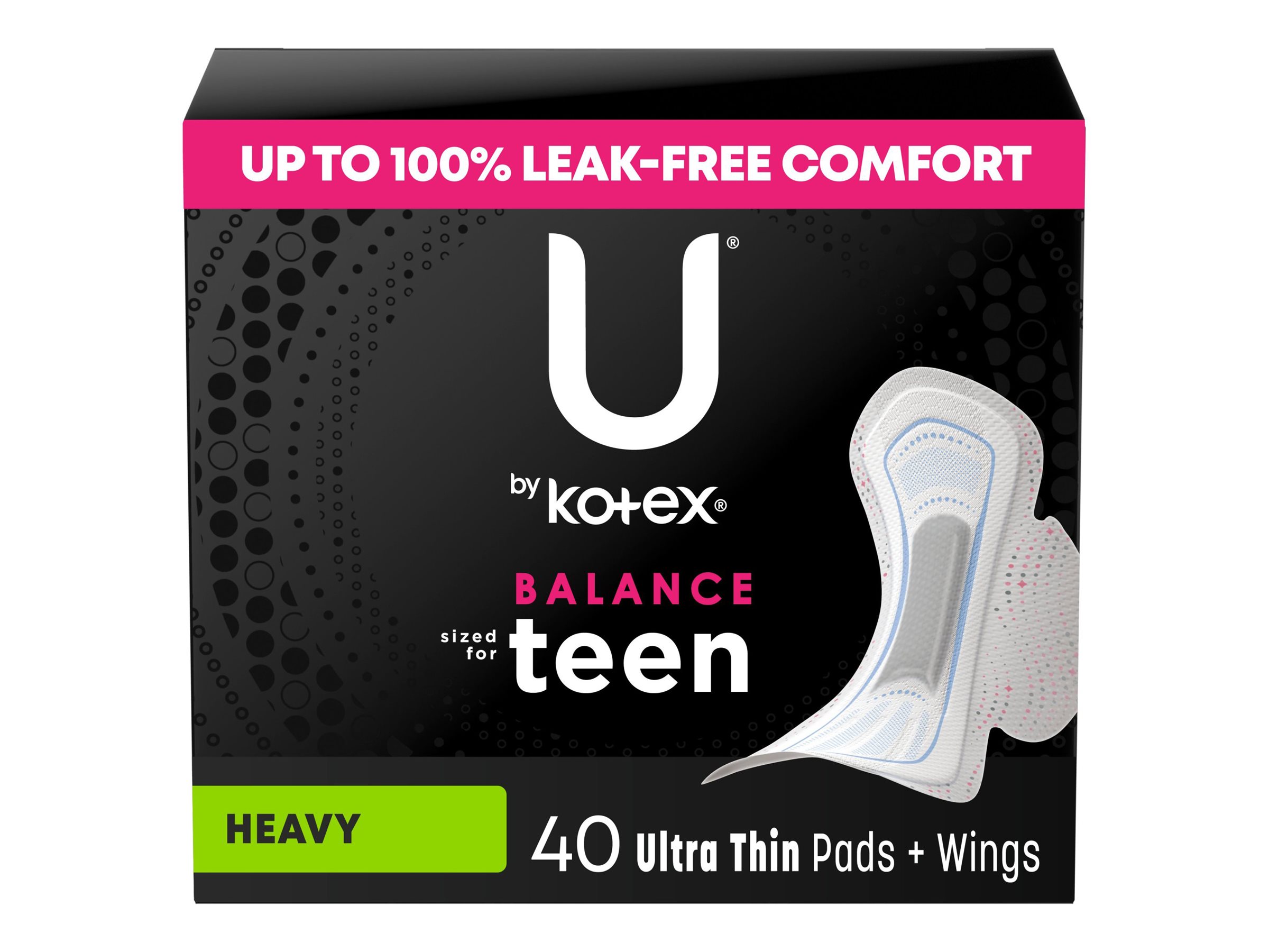 U by Kotex Balance Teen Sanitary Pads - Heavy - 40 Count