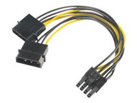 Akasa 4-PIN intern strøm (male) - 8 pin PCI Express-strøm med aftagelig 2 pin sektion (female) Sort Gul 15cm Strømforsyningsadapter