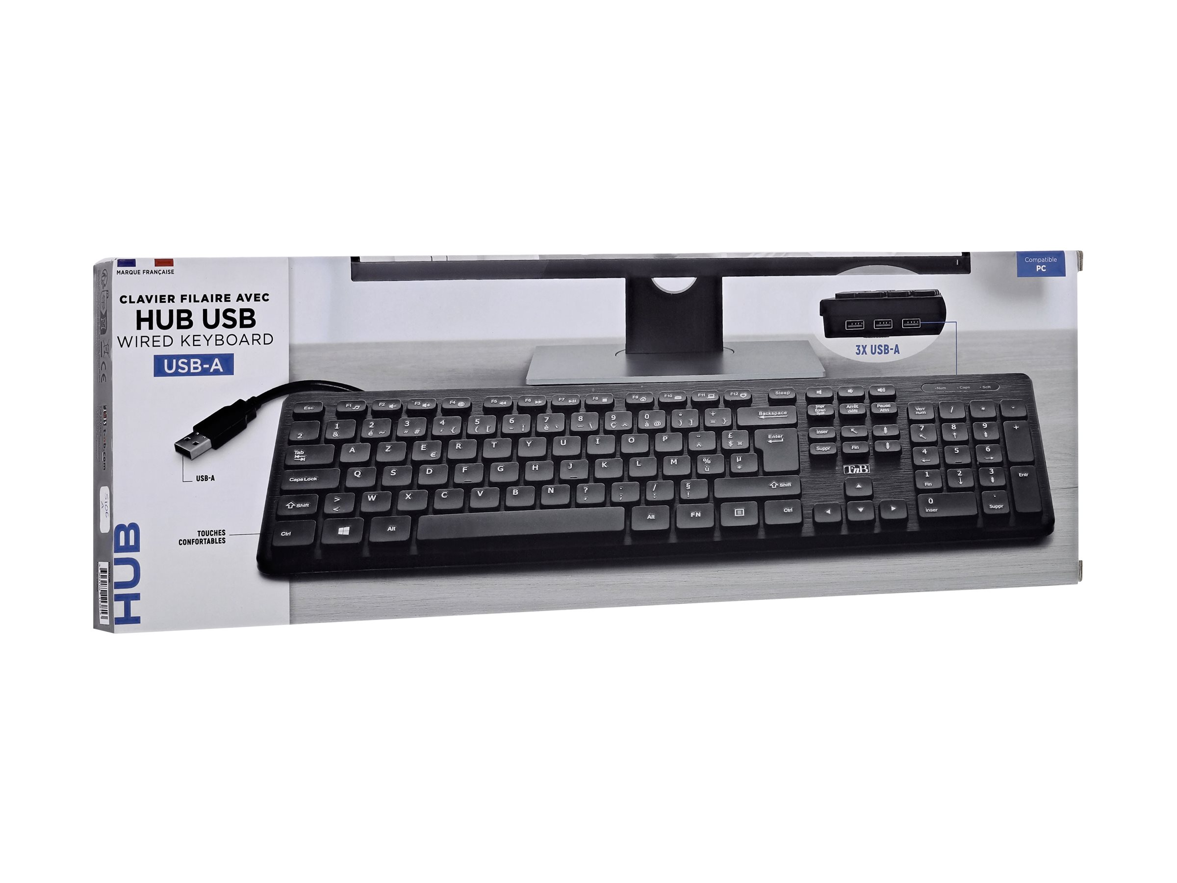 TNB HUB Wired Keyboard Built-In 3X Usb-A