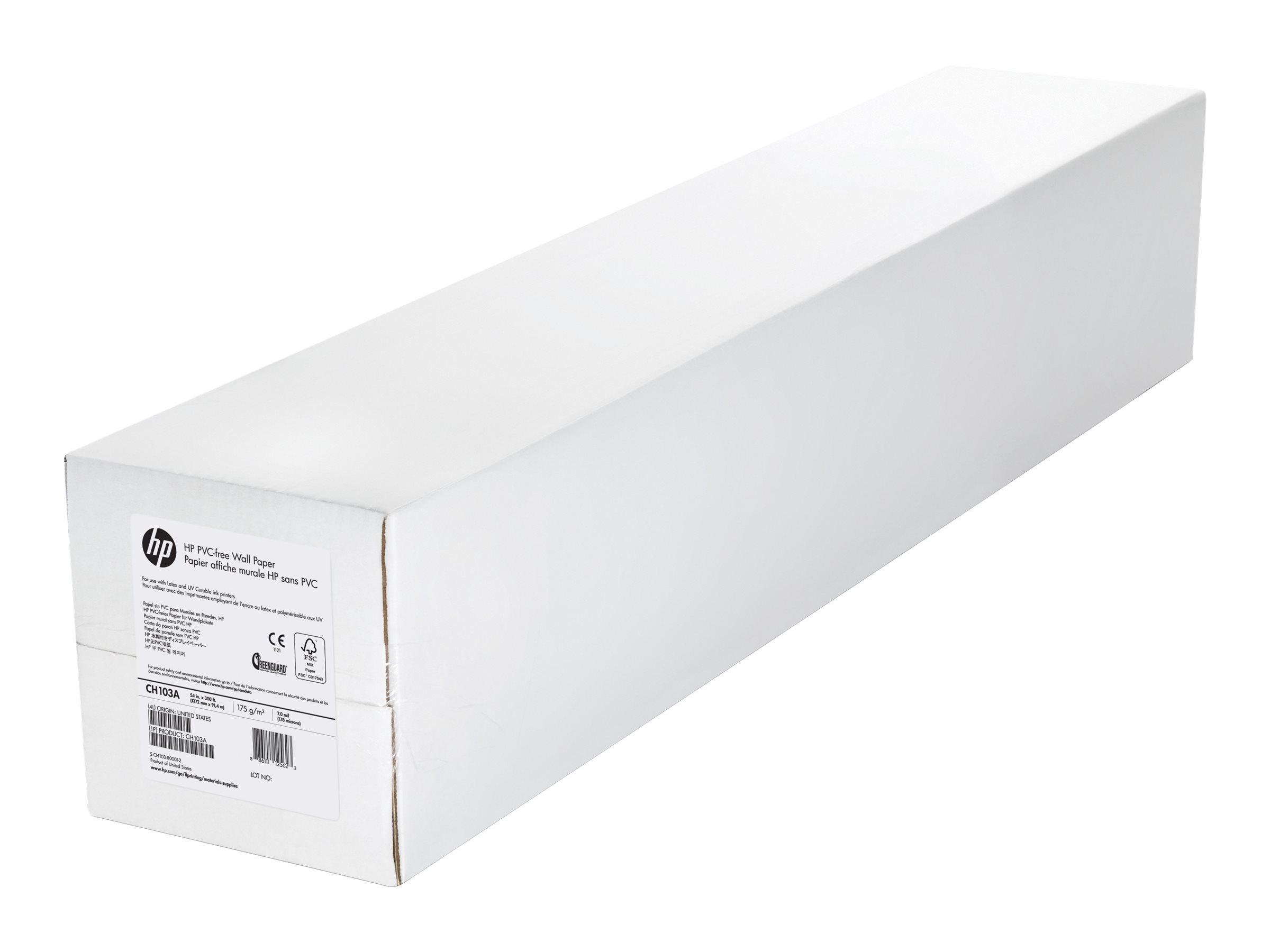 HP wallpaper matte 1 roll(s) Roll (137.2 cm x 91.4 m) 175 Package view Right-angle 80025
