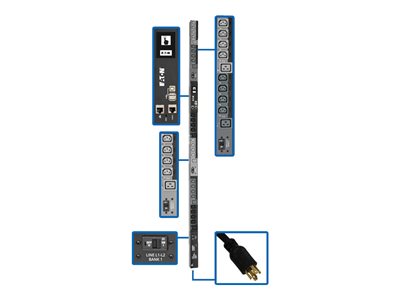 Tripp Lite 10kW 3-Phase Switched PDU, LX Interface, 200/208/240V Outlets (24 C13/6 C19), LCD, NEMA L2130P, 3m/10 ft. Cord, 0U 1.8m/70 in. Height, TAA