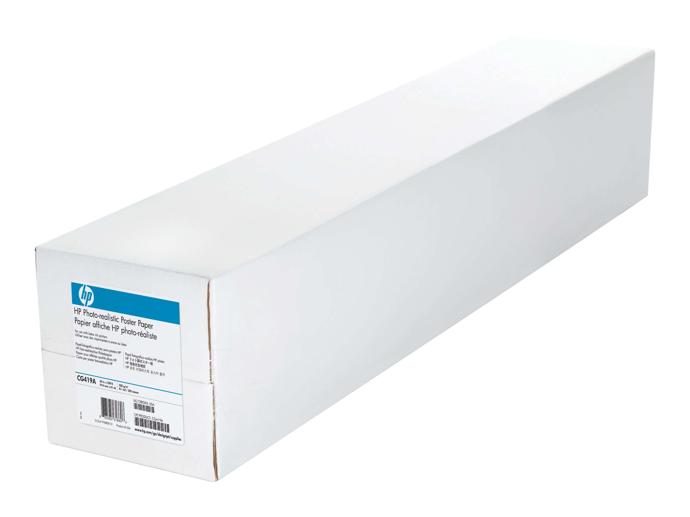 HP photorealistic poster paper 1 roll(s) Roll (91.4 cm x 61 m) 205 Package view Right-angle 80044