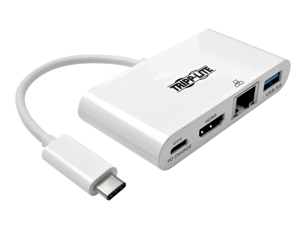 Tripp Lite USB C to HDMI Multiport Video Adapter Converter w/ USB-A Hub, USB-C PD Charging Port & Gigabit Ethernet Port, Thunderbolt 3 Compatible USB Type C to HDMI, USB Type-C